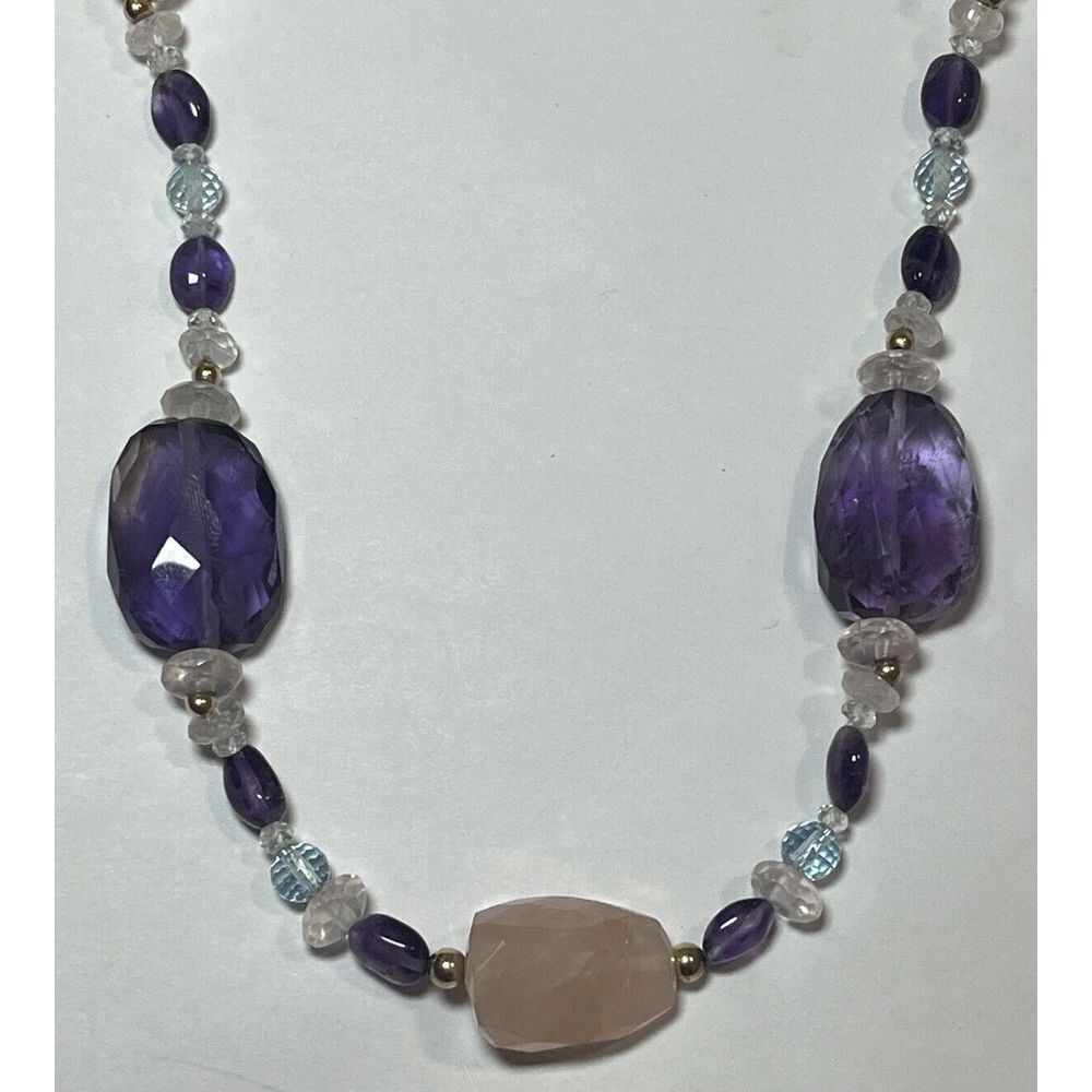 Multicolored Gemstone Bead Necklace - Amethyst, R… - image 4
